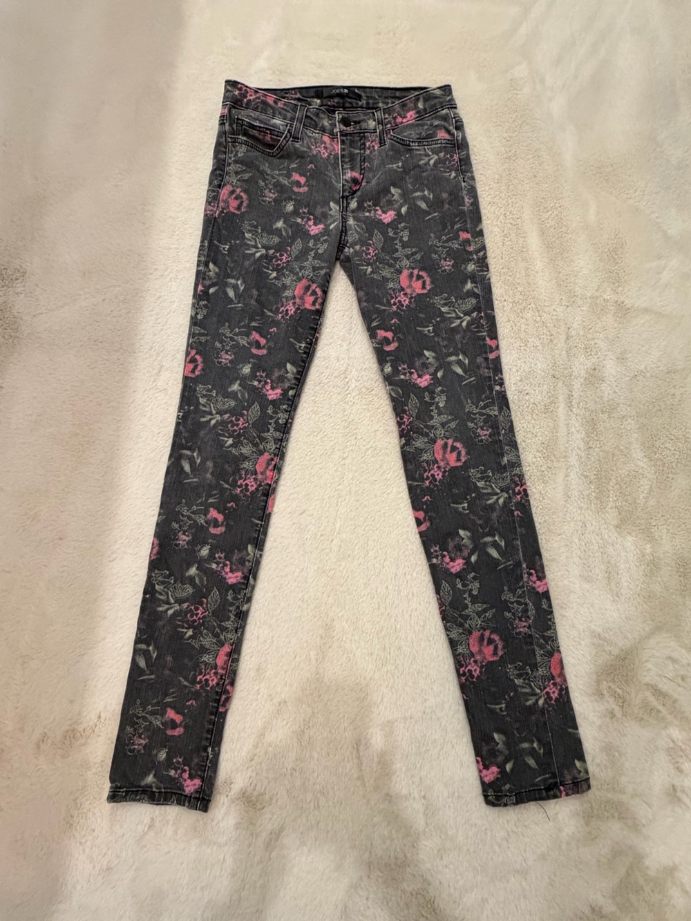 Joe's Jeans Black Skinny Jeans with Pink Floral Print